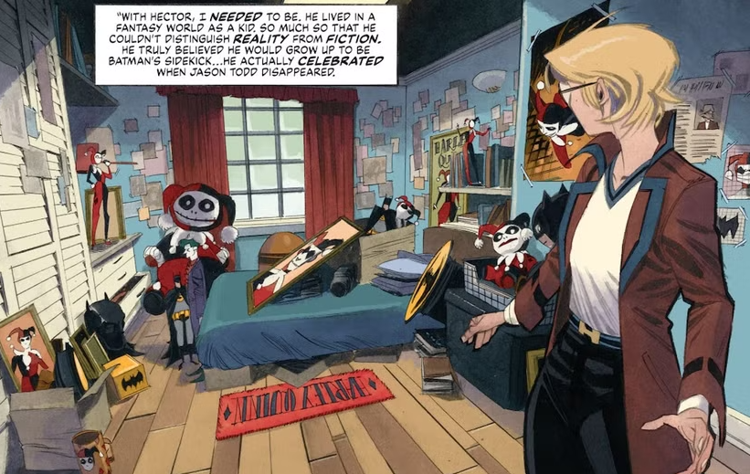 Harley Quinn collection room in Batman White Knight Harley Quinn comic
